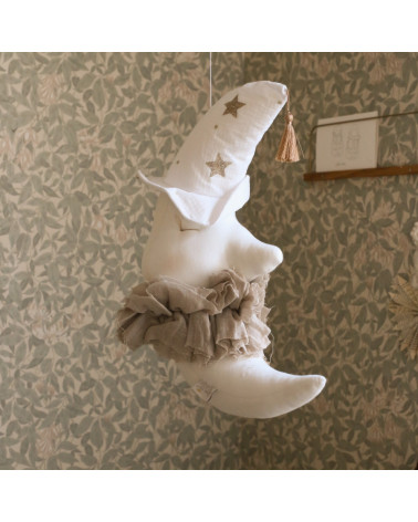 Lune en lin blanc cassé avec chapeau à suspendre