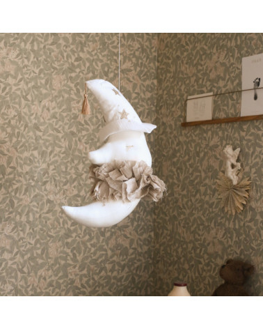 Lune en lin blanc cassé avec chapeau à suspendre