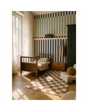 Papier Peint Enfant – Rayures Happy Bleu Marine et Vert Menthe