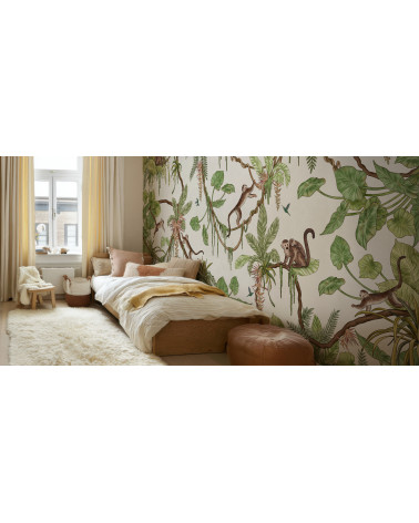 Papier peint enfant Playful Monkeys - White