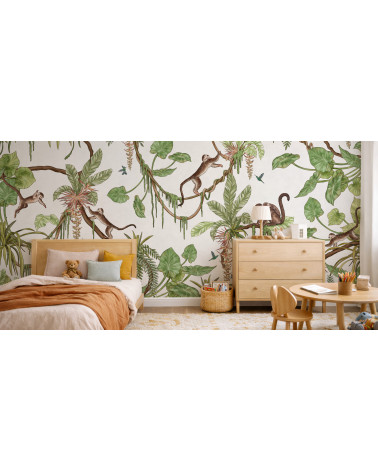 Papier peint enfant Playful Monkeys - White