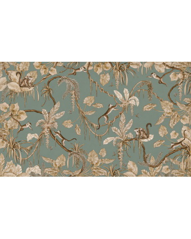 Papier peint enfant Playful Monkeys - vintage green