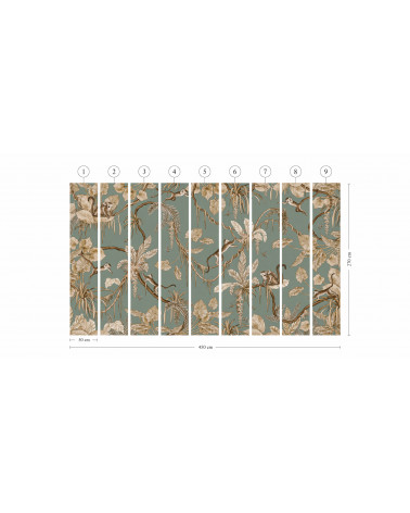 Papier peint enfant Playful Monkeys - vintage green