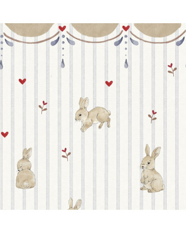 Papier Peint Enfant – Lapins, Petits Cœurs et Ornement Vintage Dekornik