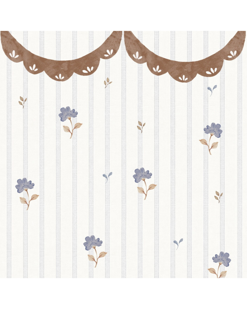 Echantillon Papier Peint Enfant – Fleurs Rétro Délicates et Ornement Dekornik