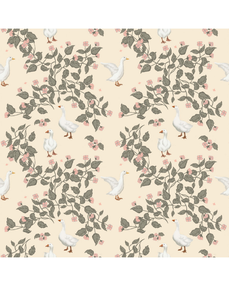 Papier peint enfant – Jardin des Oies – Fond Pêche
