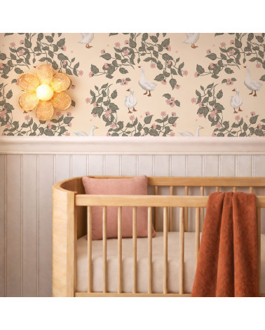 Papier peint enfant – Jardin des Oies – Fond Pêche