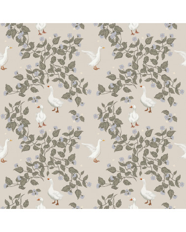Papier peint enfant  - Jardin des Oies - Fond Gris Serein