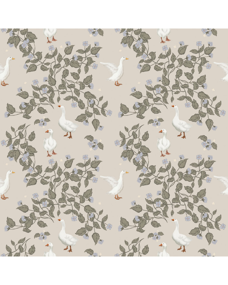Papier peint enfant  - Jardin des Oies - Fond Gris Serein