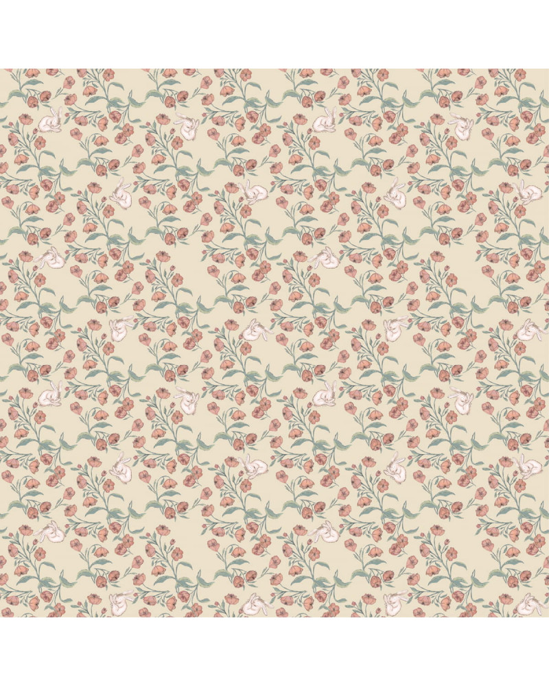 Papier peint enfant -  Sieste du Lapin Tons Pêche