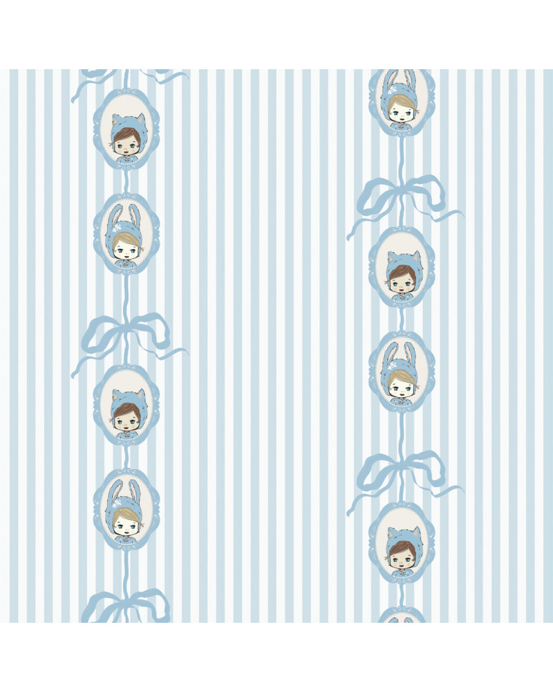 Papier peint enfant - Mini Portrait Noeud Vintage Bleu Ciel