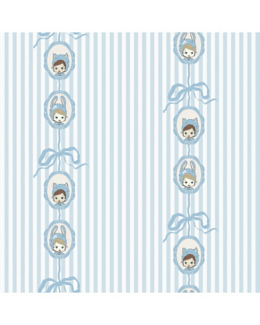 Papier peint enfant - Mini Portrait Noeud Vintage Bleu Ciel
