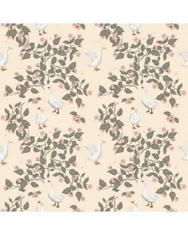 Echantillon Papier peint enfant  - Jardin des Oies - Fond Pêche