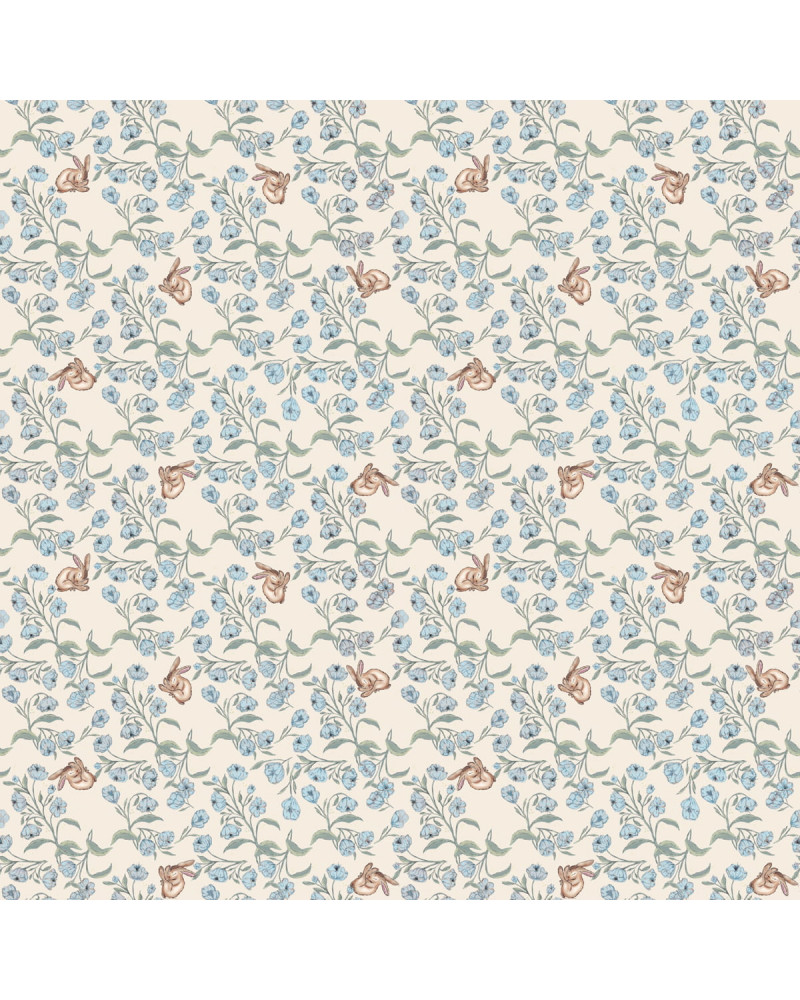 Echantillon Papier peint enfant - Sieste du Lapin Tons Bleus