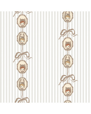 Echantillon Papier peint enfant - Mini Portrait Nœud Vintage Beige