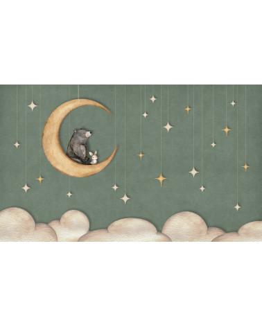 Papier peint enfant -  Bear on the moon green