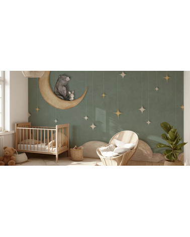 Papier peint enfant -  Bear on the moon green