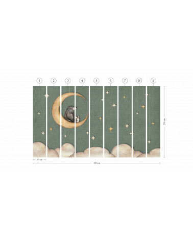 Papier peint enfant -  Bear on the moon green