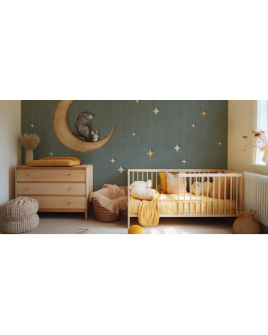 Papier peint enfant -  Bear on the moon green