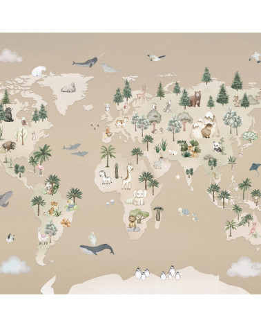 Papier peint enfant -  Animal Atlas brown