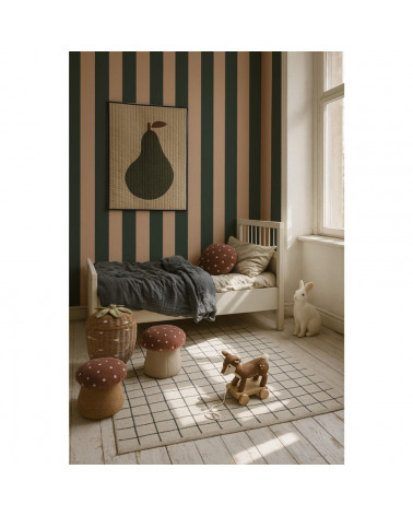 Papier Peint Enfant – Grandes Rayures Vert Royal et Rose
