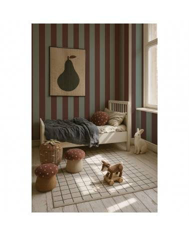 Papier Peint Enfant – Grandes Rayures Brun et Menthe