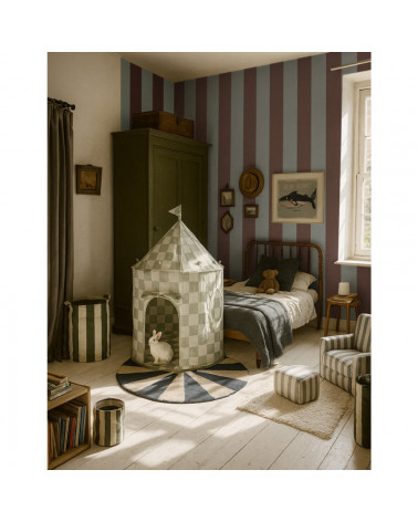 Papier Peint Enfant – Grandes Rayures Brun et Bleu Brume