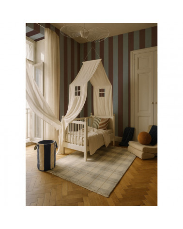 Papier Peint Enfant – Grandes Rayures Brun et Bleu Brume