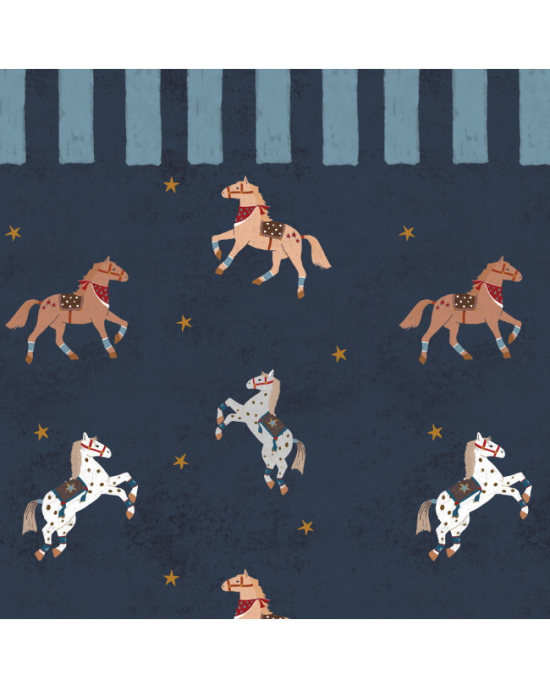 Papier peint Chevaux du Cirque Étoilé – Frise Bleue