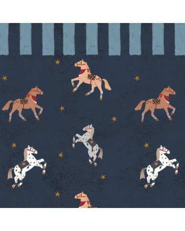 Papier peint Chevaux du Cirque Étoilé – Frise Bleue