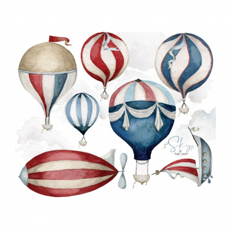 Stickers enfant montgolfières bleu et rouge