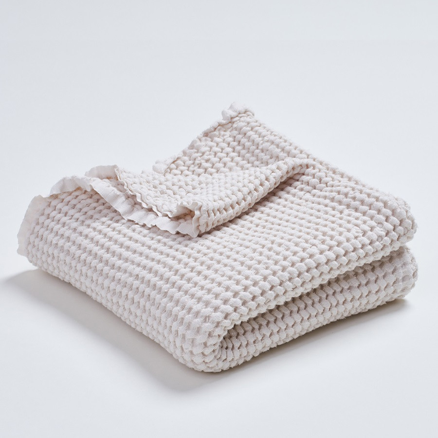 Couverture gaufrée en lin et coton écru