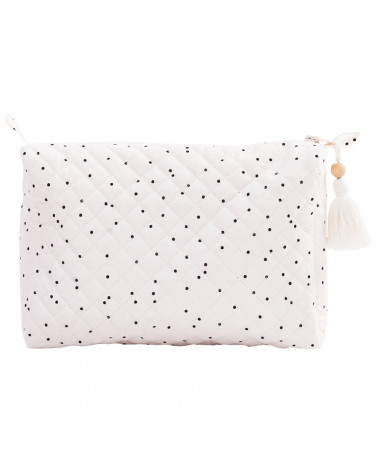 Trousse de toilette, maman et bébé, blanche à pois
