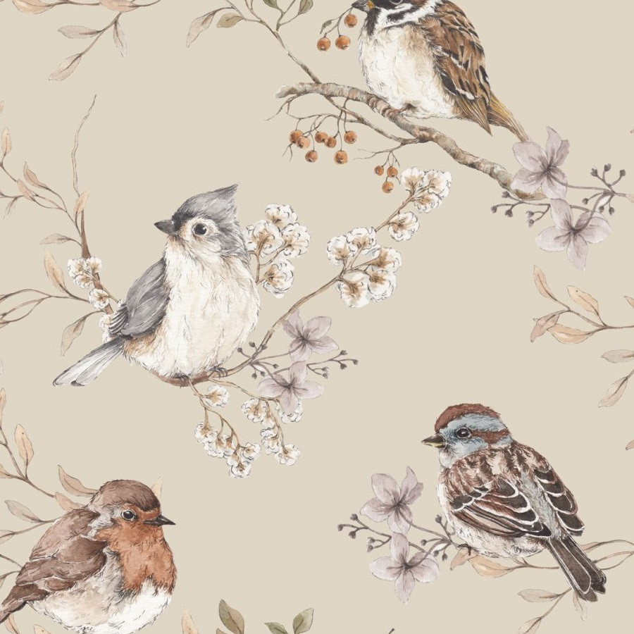 Echantillon papier peint - Oiseaux dans les feuillages