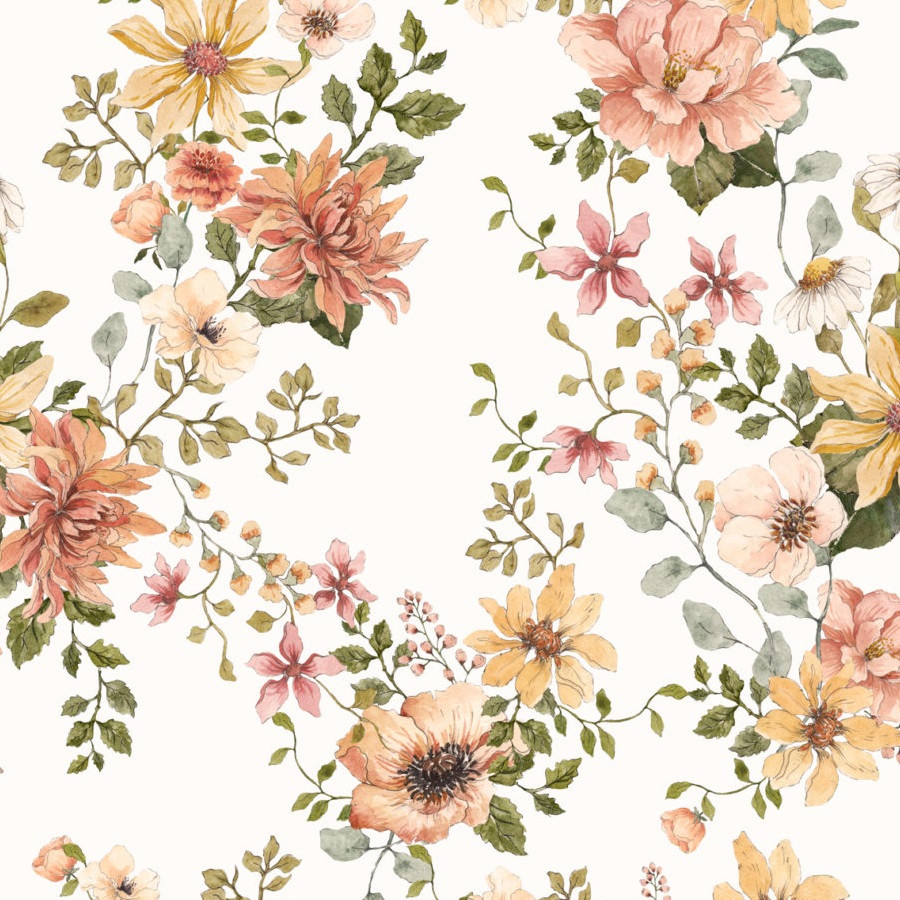 Echantillon papier peint à fleur - jardin anglais