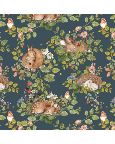 Echantillon papier peint - La Sieste des animaux (fond sombre)