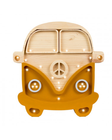 lampe veilleuse en bois combi van couleur moutarde et bois