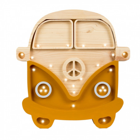 lampe veilleuse en bois combi van couleur moutarde et bois